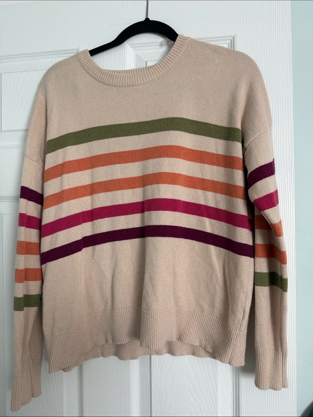 Staccato Beige Crewneck Sweater with Multicolor Stripes